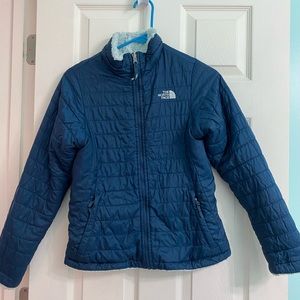 Girls navy blue reversible North Face winter jacket size M(10/12)